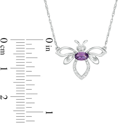 Oval Amethyst and Natural Diamond Accent Bumblebee Necklace in Sterling Silver