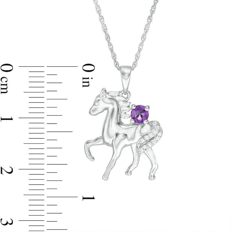 Amethyst and Natural Diamond Accent Prancing Horse Pendant in Sterling Silver