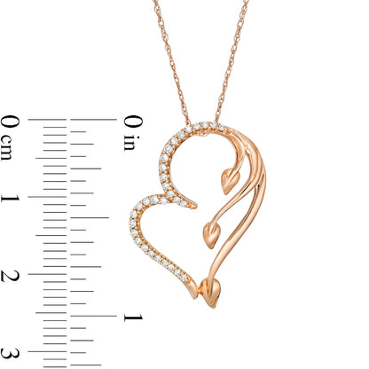 0.13 CT. T.W. Natural Diamond Tilted Heart and Leaf Pendant in 10K Rose Gold