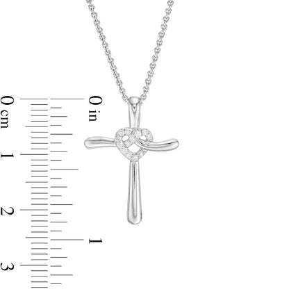 0.07 CT. T.W. Natural Diamond Cross with Heart Pendant in Sterling Silver