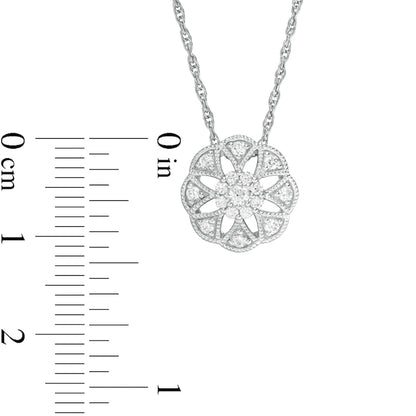 0.25 CT. T.W. Composite Natural Diamond Ornate Scallop Edge Antique Vintage-Style Pendant in 10K White Gold