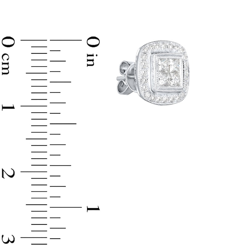 0.63 CT. T.W. Princess-Cut Quad Diamond Cushion Frame Stud Earrings in 10K White Gold