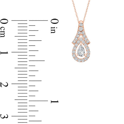 0.2 CT. T.W. Pear-Shaped Natural Diamond Frame Chevron Pendant in 10K Rose Gold
