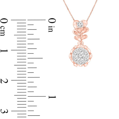 0.2 CT. T.W. Composite Natural Diamond Floral Drop Pendant in 10K Rose Gold