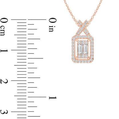 0.2 CT. T.W. Composite Natural Diamond Elongated Cushion Frame with "X" Pendant in 10K Rose Gold