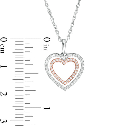0.25 CT. T.W. Natural Diamond Double Heart Pendant in Sterling Silver and 10K Rose Gold