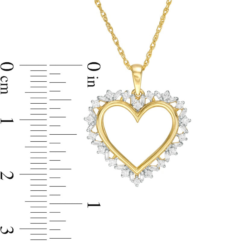 0.25 CT. T.W. Natural Diamond Sunburst Heart Pendant in 10K Yellow Gold