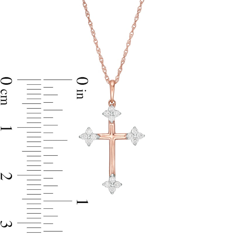 0.17 CT. T.W. Natural Diamond Clover Cross Pendant in 10K Rose Gold
