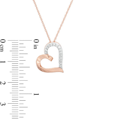 0.1 CT. T.W. Natural Diamond Tilted Heart Pendant in 10K Rose Gold