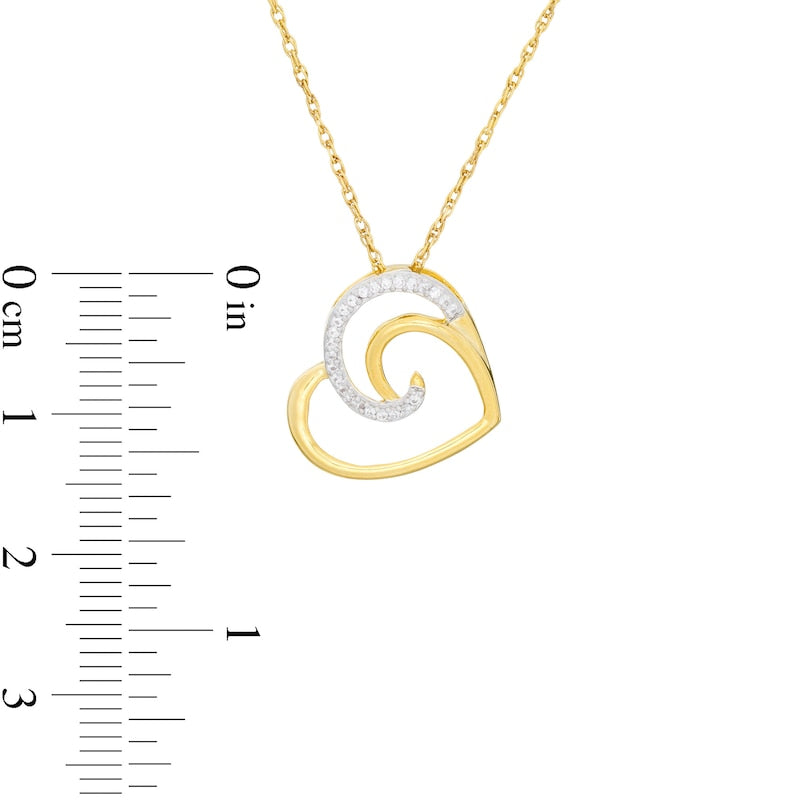 0.05 CT. T.W. Natural Diamond Swirl Tilted Heart Pendant in 10K Yellow Gold
