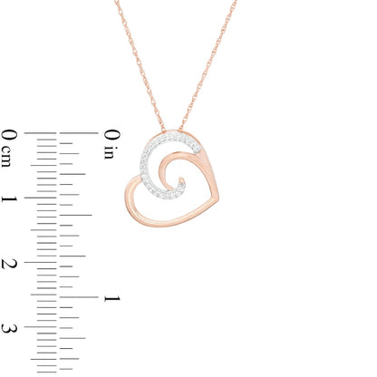 0.05 CT. T.W. Natural Diamond Swirl Tilted Heart Pendant in 10K Rose Gold