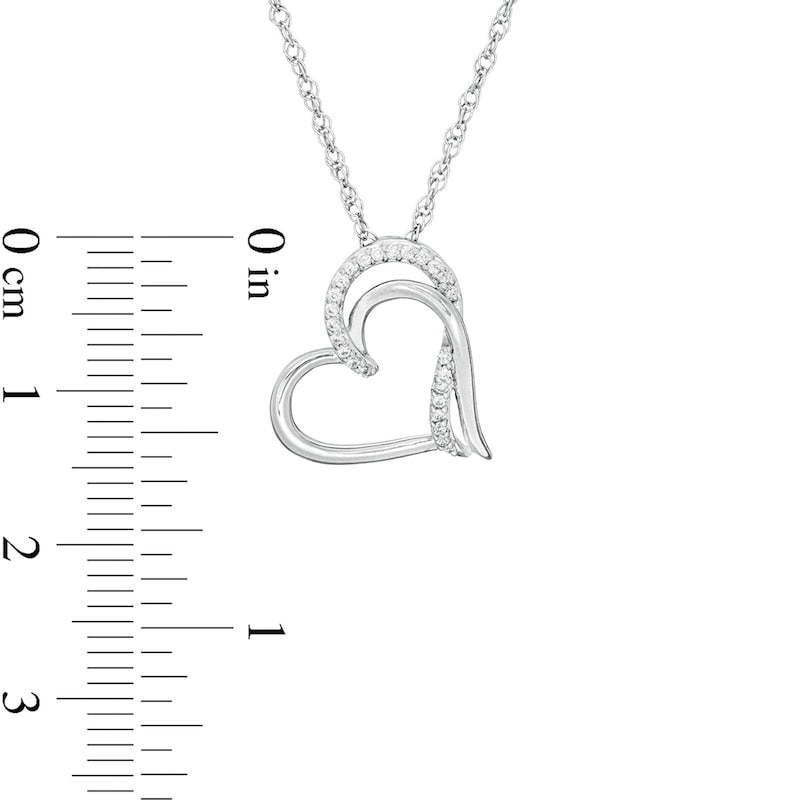 0.07 CT. T.W. Natural Diamond Double Side Tilted Heart Pendant in Sterling Silver