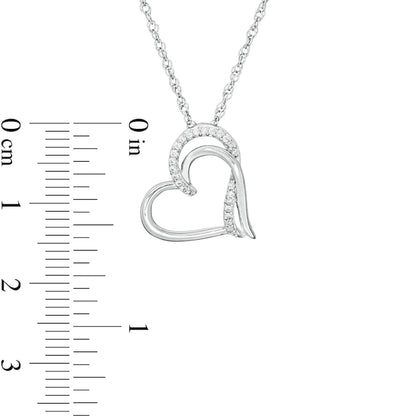 0.07 CT. T.W. Natural Diamond Double Side Tilted Heart Pendant in Sterling Silver
