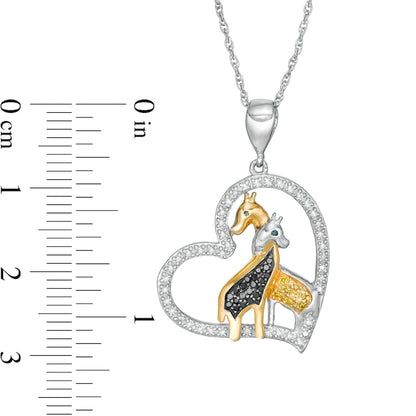 0.2 CT. T.W. Enhanced Multi-Color and White Natural Diamond Giraffes Heart Pendant in Sterling Silver and 14K Gold Plate