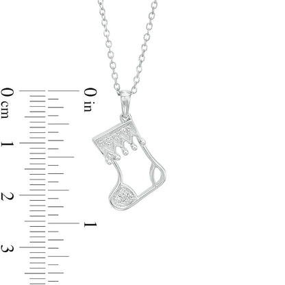 Natural Diamond Accent Stocking Outline Pendant in Sterling Silver