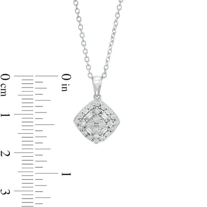 0.1 CT. T.W. Composite Cushion Natural Diamond Tilted Frame Pendant in Sterling Silver
