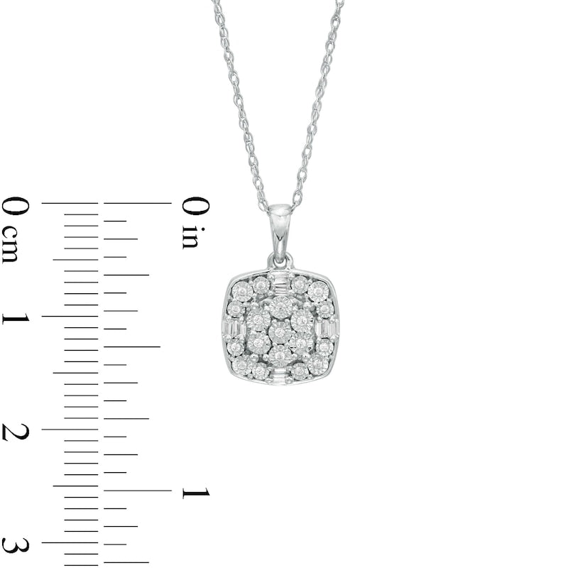0.1 CT. T.W. Composite Natural Diamond Cushion Frame Pendant in Sterling Silver
