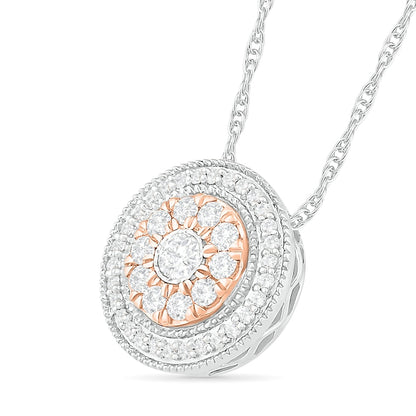0.5 CT. T.W. Natural Diamond Double Frame Pendant in Sterling Silver and 10K Rose Gold