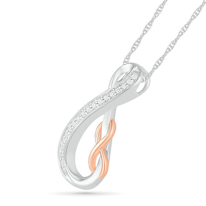 0.1 CT. T.W. Natural Diamond Double Infinity Loop Pendant in Sterling Silver and 10K Rose Gold