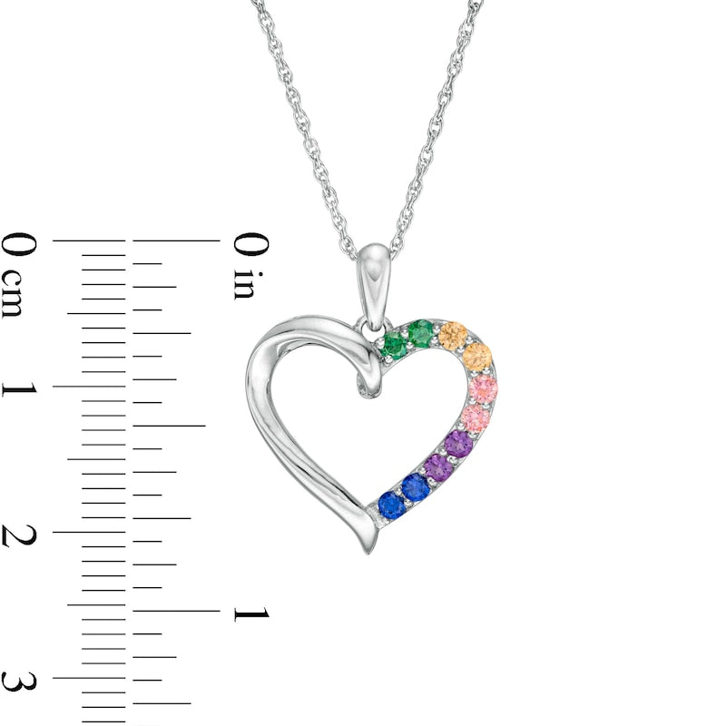 Simulated Multi-Color Sapphire Duos Loop Heart Outline Pendant in Sterling Silver