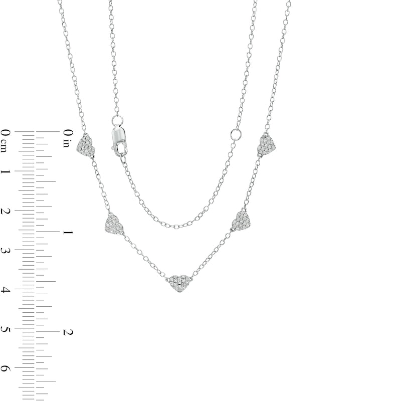 0.13 CT. T.W. Natural Diamond Heart Station Necklace in 10K White Gold - 19"