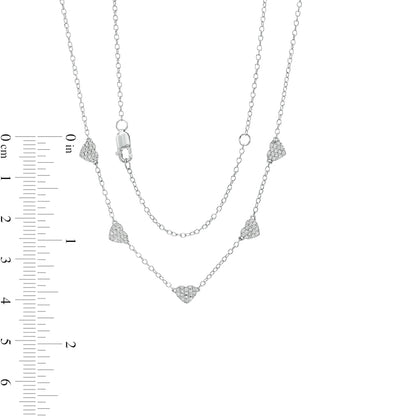 0.13 CT. T.W. Natural Diamond Heart Station Necklace in 10K White Gold - 19"