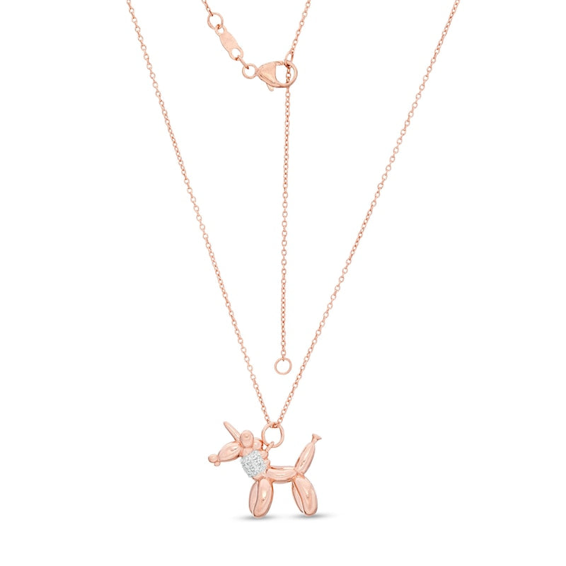 0.05 CT. T.W. Natural Diamond Balloon Unicorn Pendant in Sterling Silver with 14K Rose Gold Plate