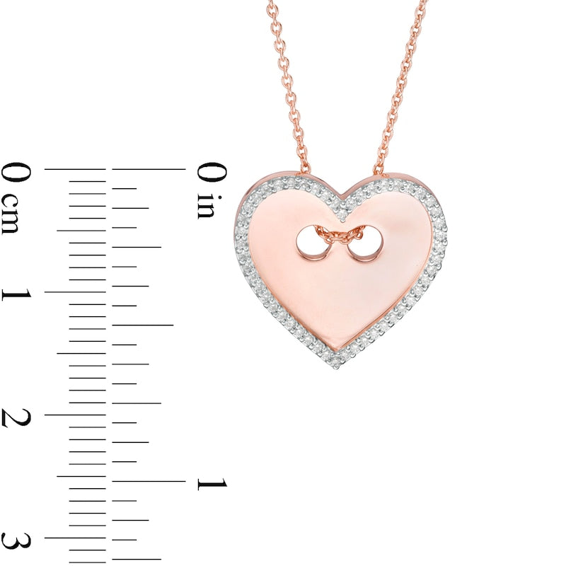 0.17 CT. T.W. Natural Diamond Heart-Shaped Button Pendant in Sterling Silver with 14K Rose Gold Plate