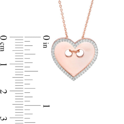 0.17 CT. T.W. Natural Diamond Heart-Shaped Button Pendant in Sterling Silver with 14K Rose Gold Plate