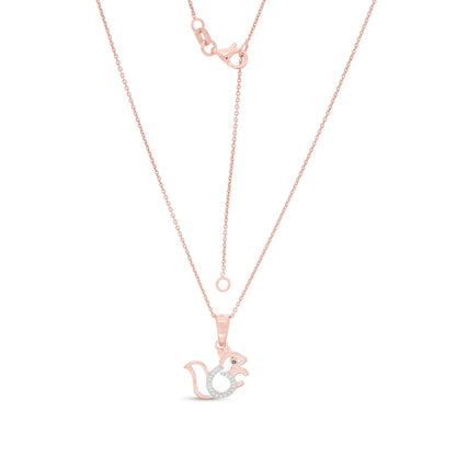 0.05 CT. T.W. Enhanced Black and White Natural Diamond Squirrel Pendant in Sterling Silver with 14K Rose Gold Plate