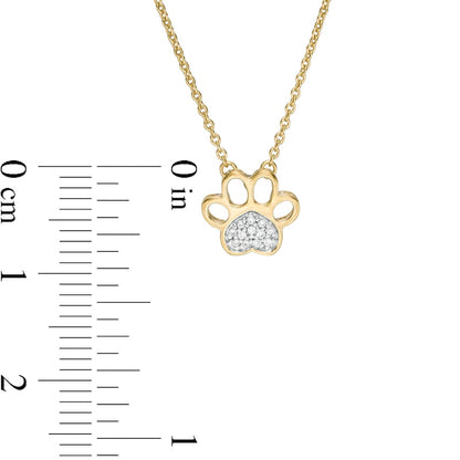 Natural Diamond Accent Heart Paw Print Necklace in 10K Yellow Gold