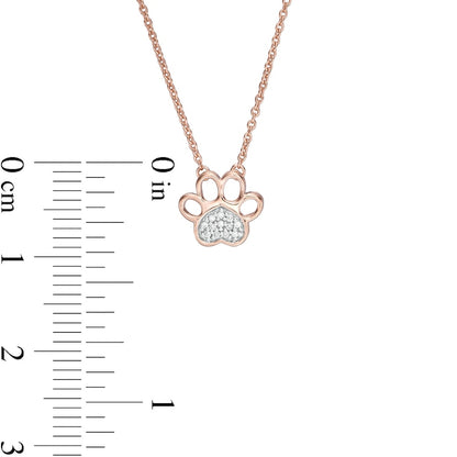 Natural Diamond Accent Heart Paw Print Necklace in 10K Rose Gold