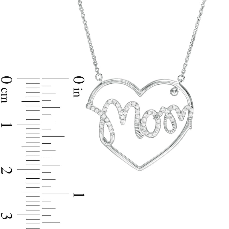 0.17 CT. T.W. Natural Diamond "Mom" Heart Necklace in 10K White Gold
