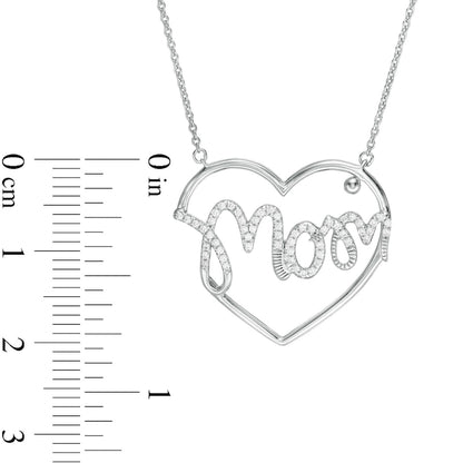 0.17 CT. T.W. Natural Diamond "Mom" Heart Necklace in 10K White Gold