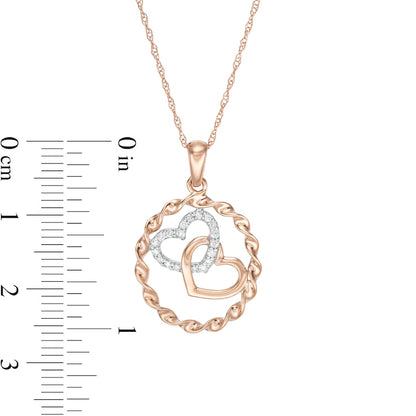 0.1 CT. T.W. Natural Diamond Double Outline Heart Twist Circle Pendant in 10K Rose Gold