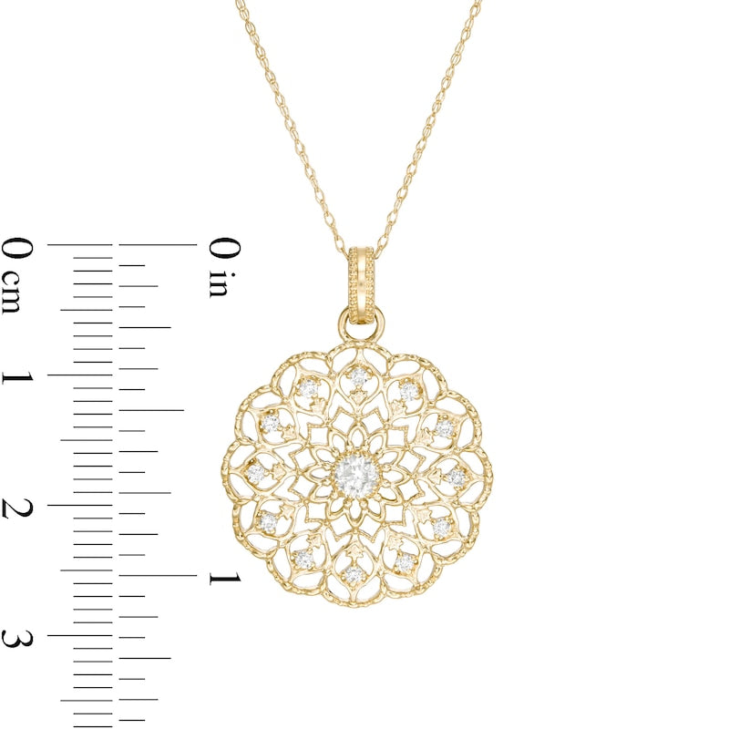 0.25 CT. T.W. Natural Diamond Scallop Edge Mandala Pendant in 10K Yellow Gold