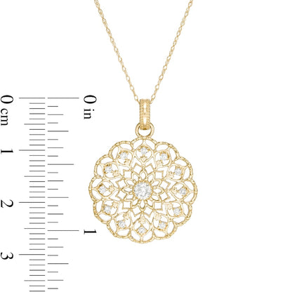 0.25 CT. T.W. Natural Diamond Scallop Edge Mandala Pendant in 10K Yellow Gold