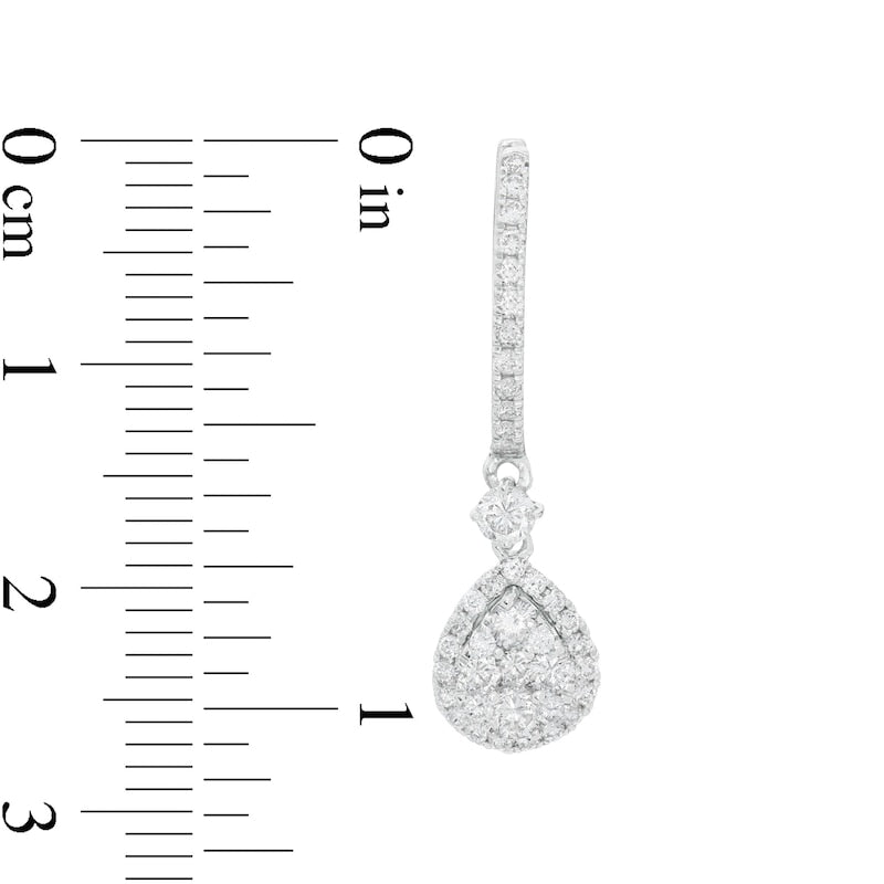 1 CT. T.W. Composite Diamond Teardrop Drop Hoop Earrings in 14K White Gold