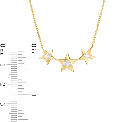 0.17 CT. T.W. Natural Diamond Three Stone Triple Star Necklace in Sterling Silver with 18K Gold Plate