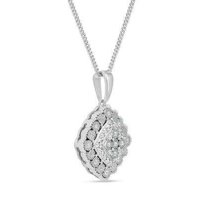 0.07 CT. T.W. Natural Diamond Scallop Frame Antique Vintage-Style Pendant in 10K White Gold