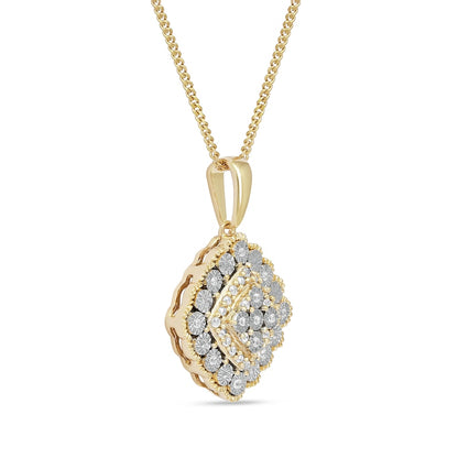 0.07 CT. T.W. Natural Diamond Scallop Frame Antique Vintage-Style Pendant in 10K Yellow Gold