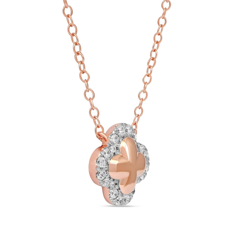0.17 CT. T.W. Natural Diamond Edge Clover Necklace in Sterling Silver with 14K Rose Gold Plate
