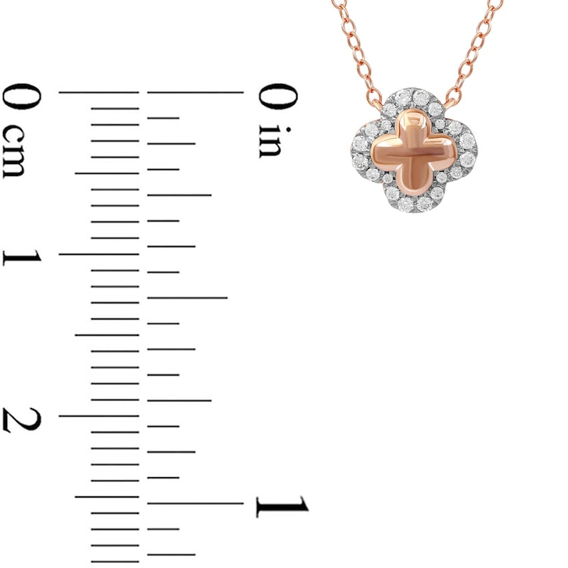 0.17 CT. T.W. Natural Diamond Edge Clover Necklace in Sterling Silver with 14K Rose Gold Plate