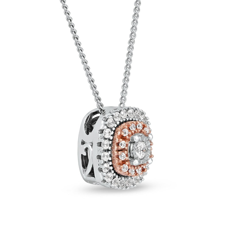 0.2 CT. T.W. Natural Diamond Double Cushion Frame Pendant in 10K Two-Tone Gold