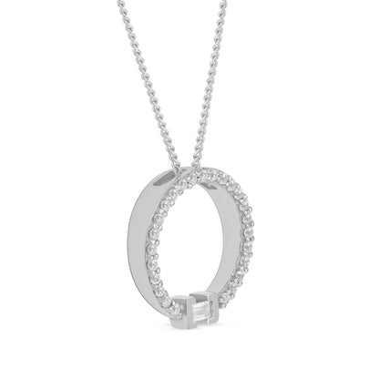 0.2 CT. T.W. Baguette and Round Natural Diamond Circle Pendant in 10K White Gold