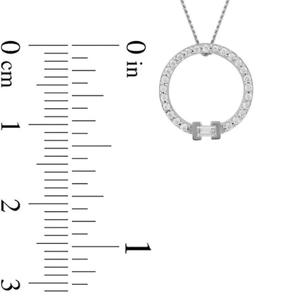 0.2 CT. T.W. Baguette and Round Natural Diamond Circle Pendant in 10K White Gold