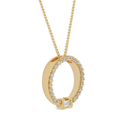0.2 CT. T.W. Baguette and Round Natural Diamond Circle Pendant in 10K Yellow Gold