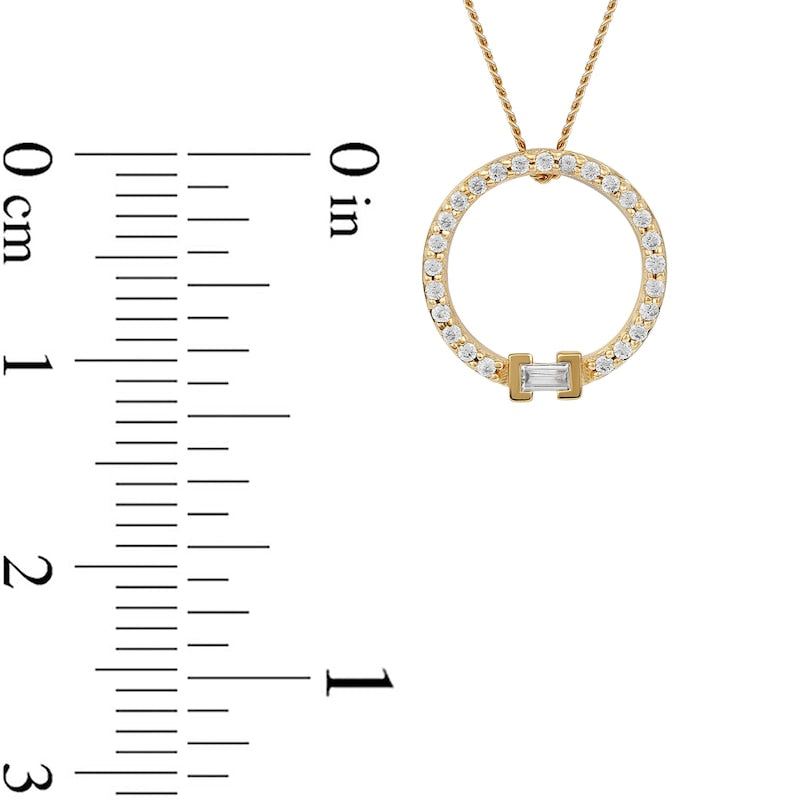0.2 CT. T.W. Baguette and Round Natural Diamond Circle Pendant in 10K Yellow Gold