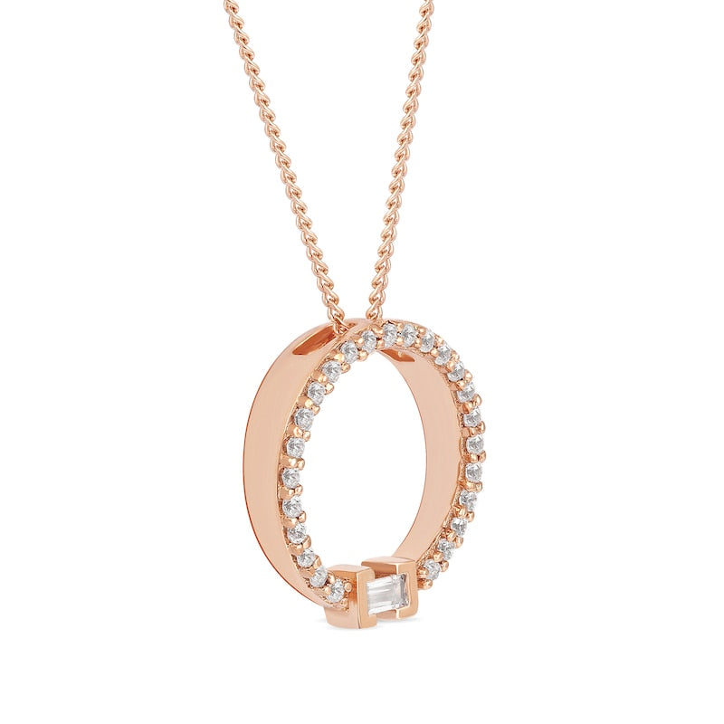 0.2 CT. T.W. Baguette and Round Natural Diamond Circle Pendant in 10K Rose Gold