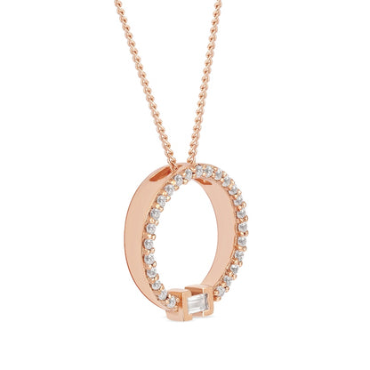 0.2 CT. T.W. Baguette and Round Natural Diamond Circle Pendant in 10K Rose Gold